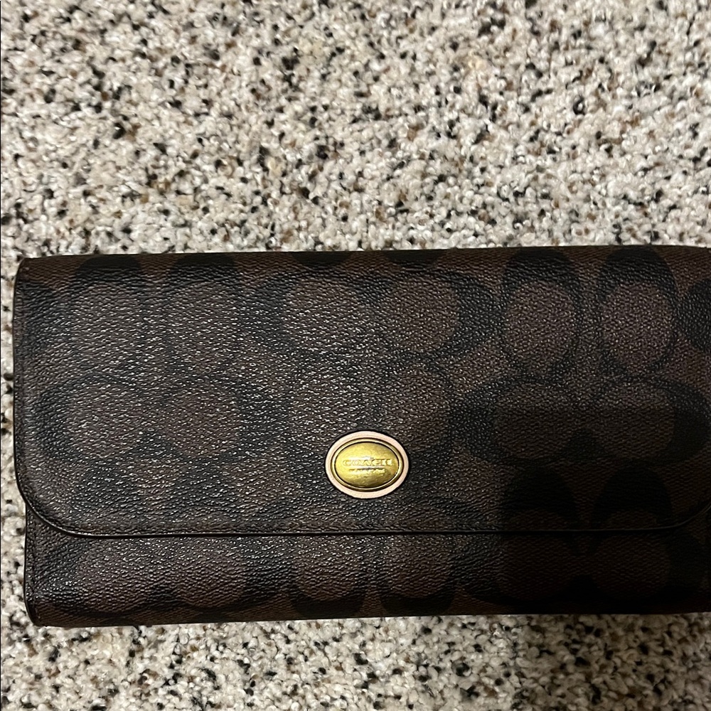 Coach Signature Brown Wallet with Gold Accent